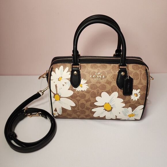 NWT Coach CZ590 Rowan Satchel Bag In Signature Canvas With Floral Print - Picture 1 of 6